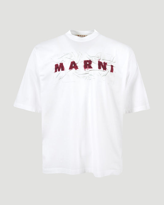 White Cotton T-shirt With Wrinkled Logo