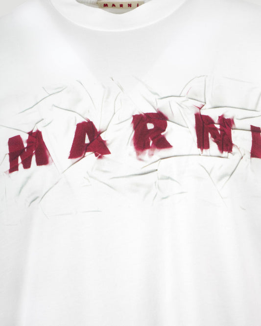 White Cotton T-shirt With Wrinkled Logo