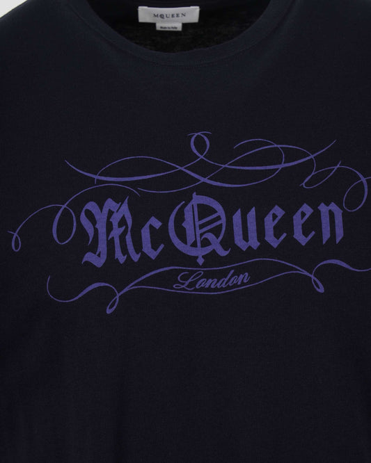 Logo Script Print T-Shirt in Blue
