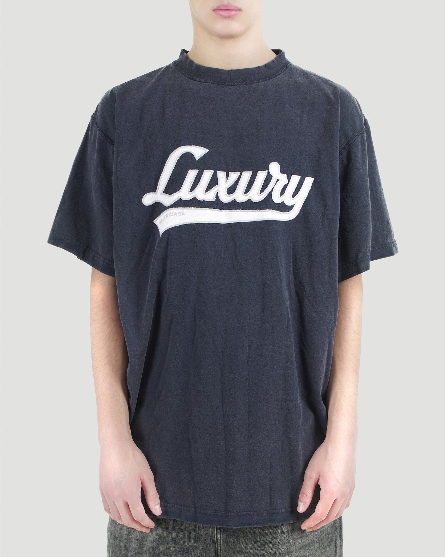 Luxury Script Oversized T-Shirt in Washed Navy