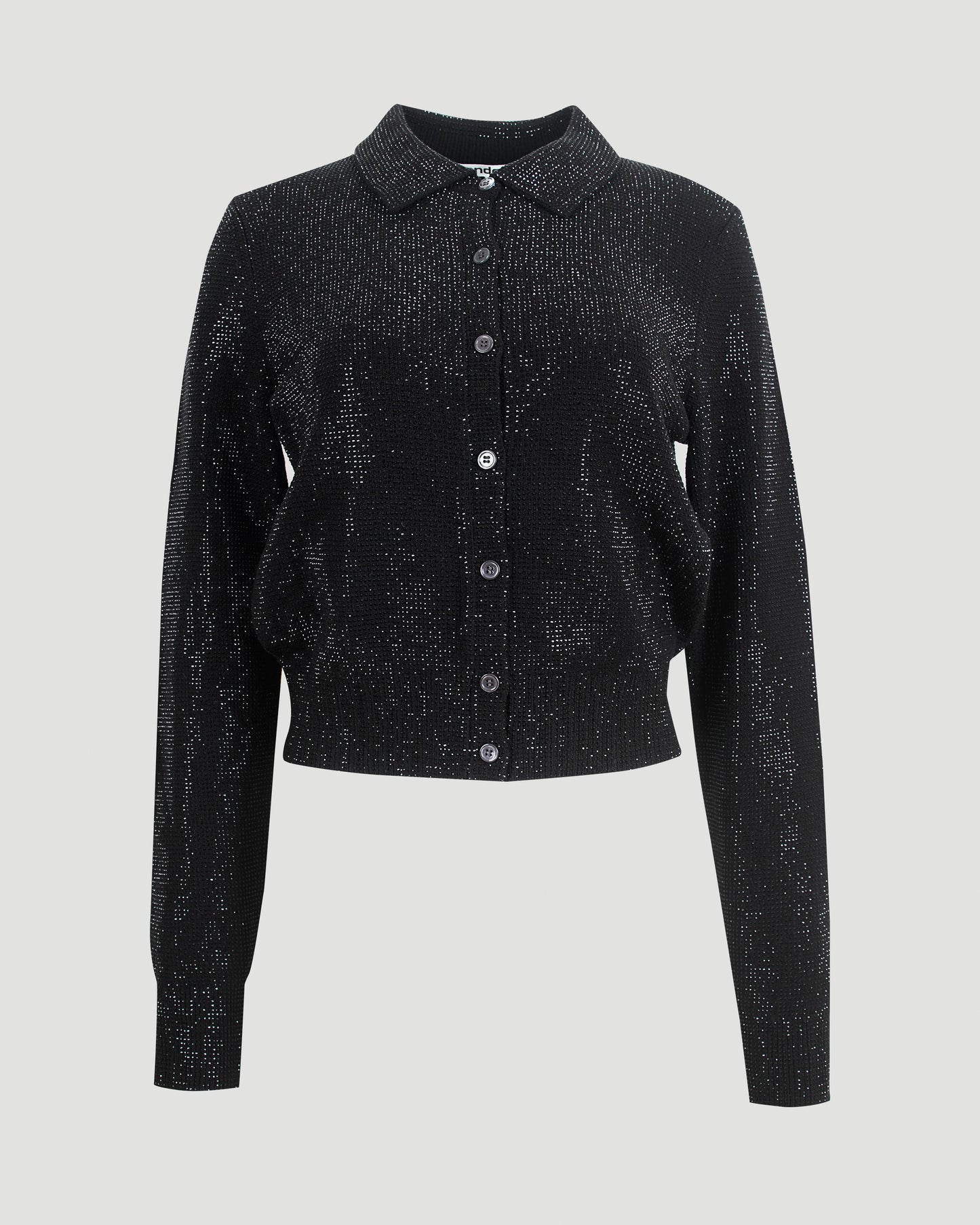 Crystal Hotfix Polo Cardigan in Black