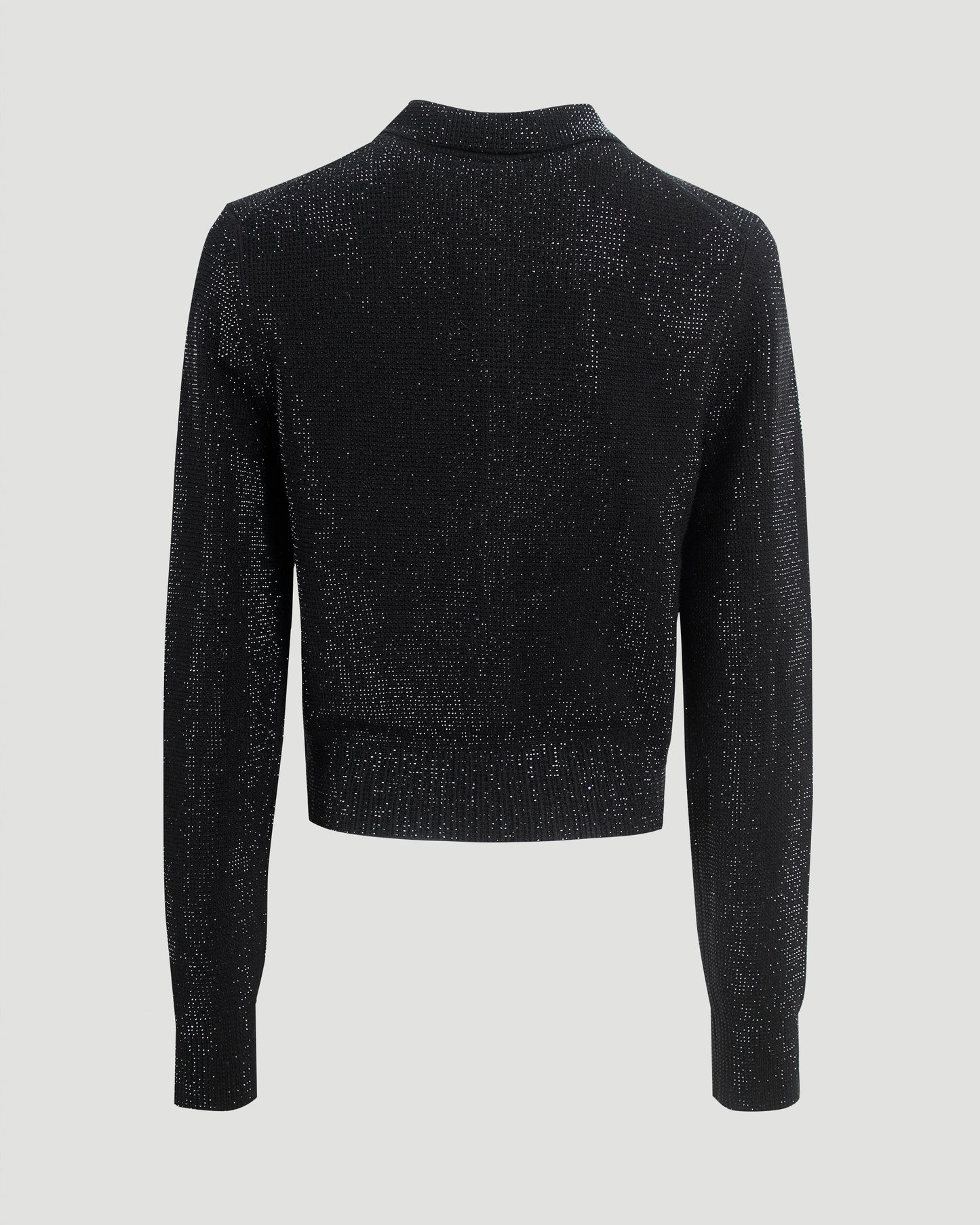 Crystal Hotfix Polo Cardigan in Black