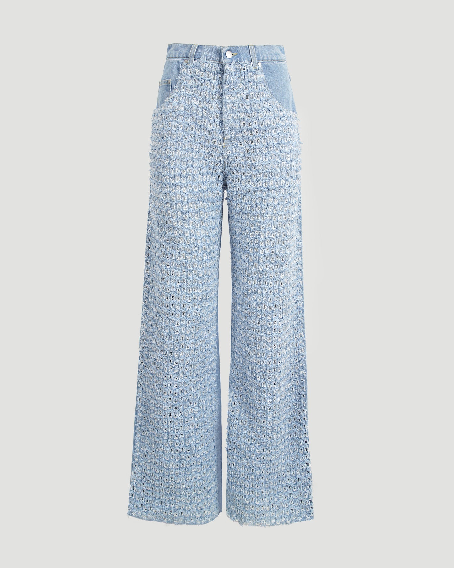 Distressed Boucle Denim Wide-Leg Jeans
