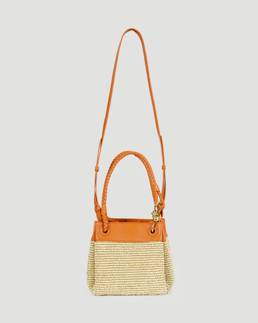 Small Parachute Bag in Raffia And Leather