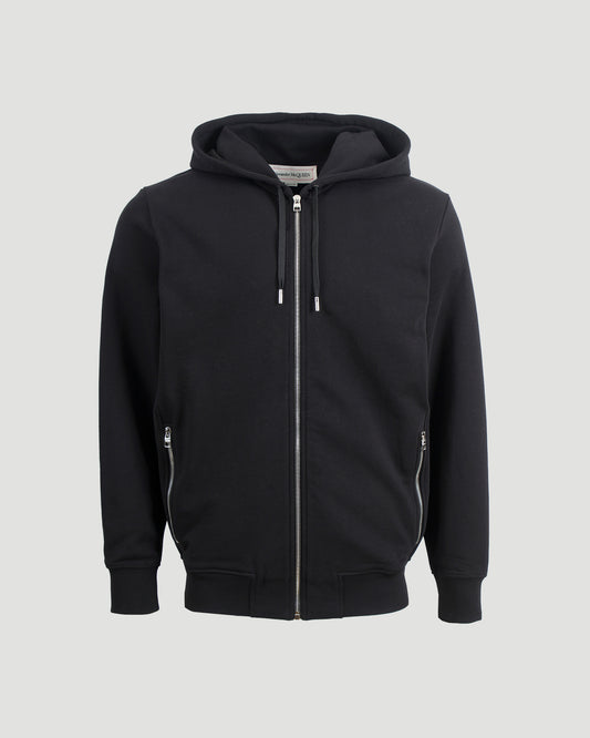 Hooded logo print zip-up sweatshirt
