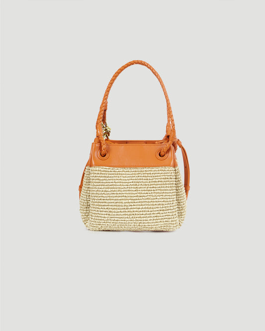 Small Parachute Bag in Raffia And Leather
