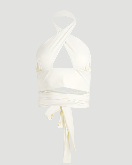 Crisscross Swim Bra With Tie-Back in Cream