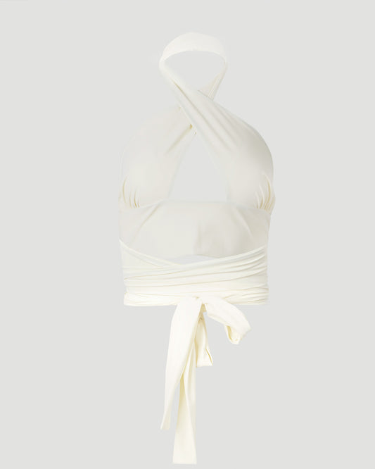 Crisscross Swim Bra With Tie-Back in Cream
