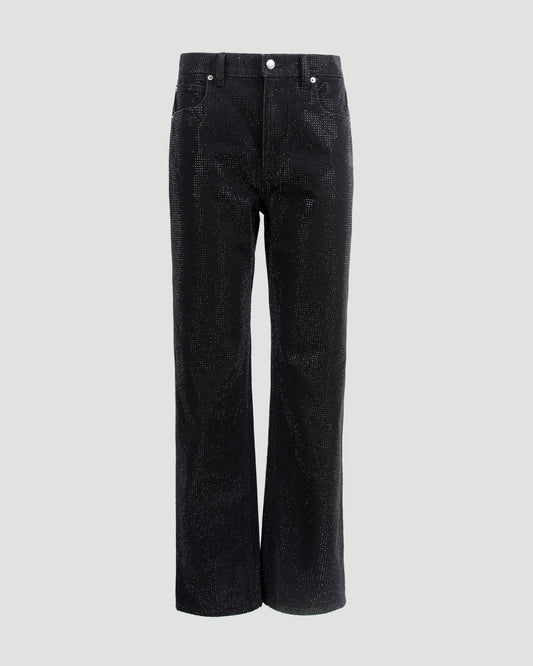 Crystal Rhinestone Hotfix Straight-Leg Jeans