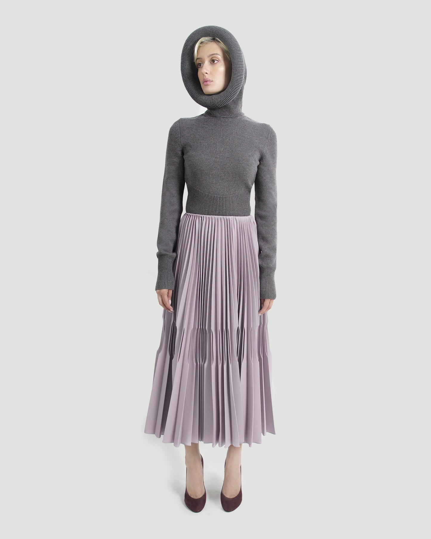 Wool Gabardine Pleated Skirt