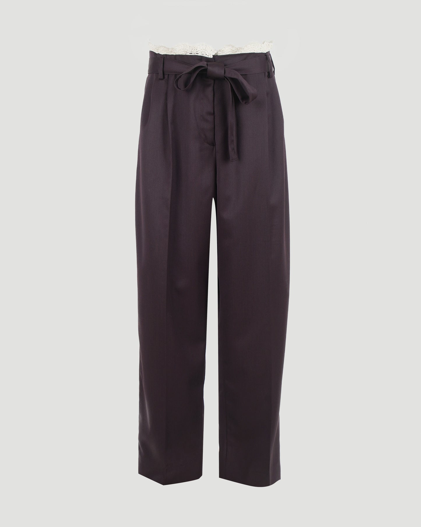 Lace-Detail Trousers in Burgundy