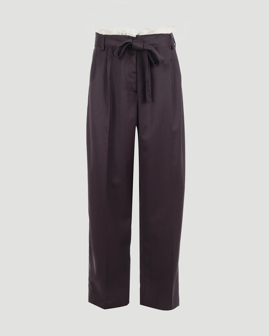 Lace-Detail Trousers in Burgundy