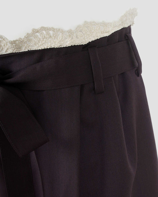 Lace-Detail Trousers in Burgundy