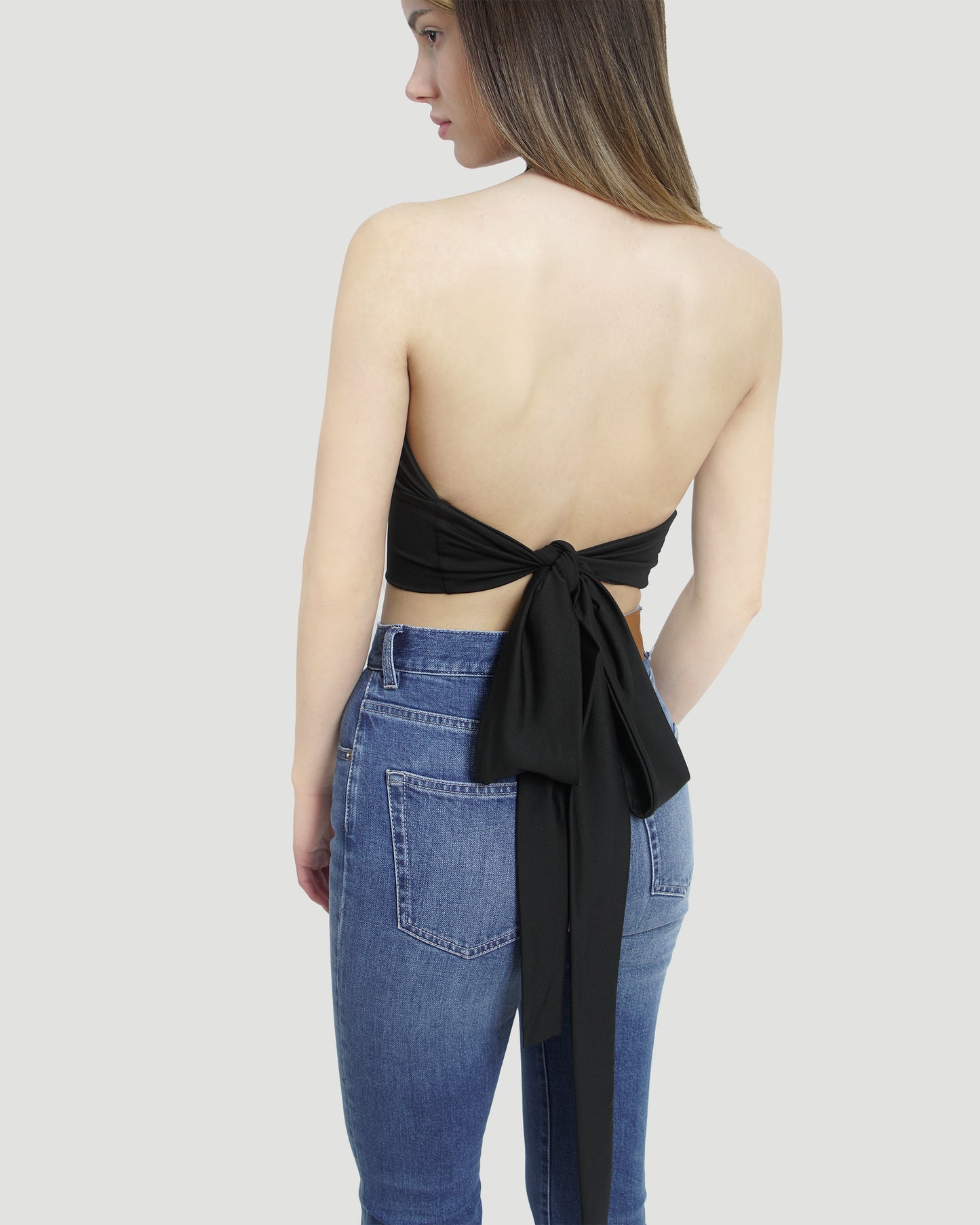 Crisscross Swim Bra With Tie-Back in Black