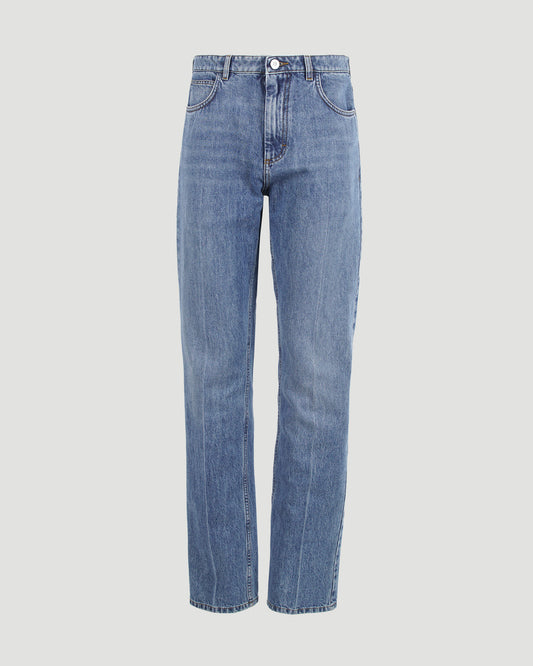 Blue Denim Trousers With Straight Leg