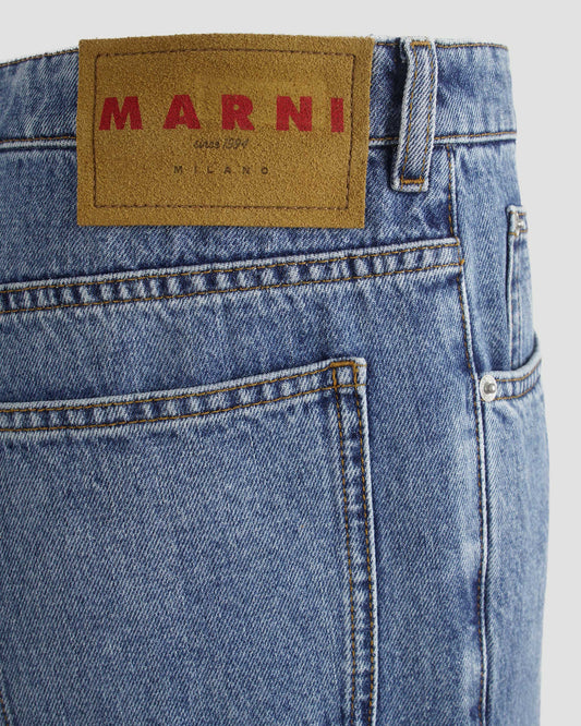 Blue Denim Trousers With Straight Leg