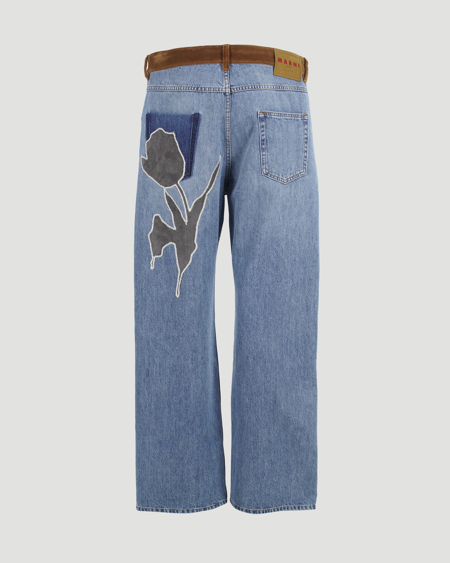 Blue Denim Trousers With Velvet Waistband