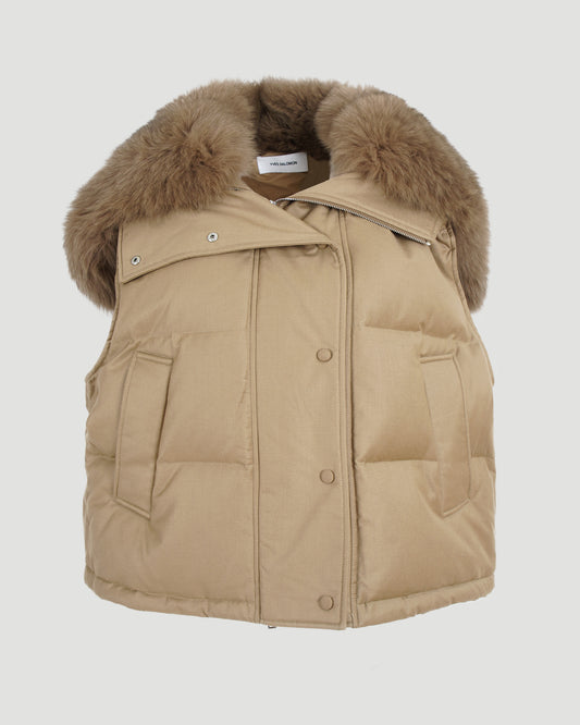 Flannel Gilet With Fox Fur Collar