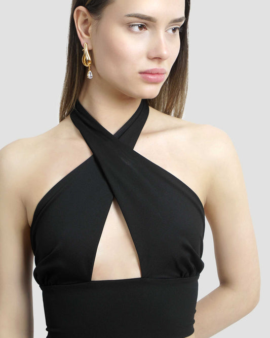 Crisscross Swim Bra With Tie-Back in Black