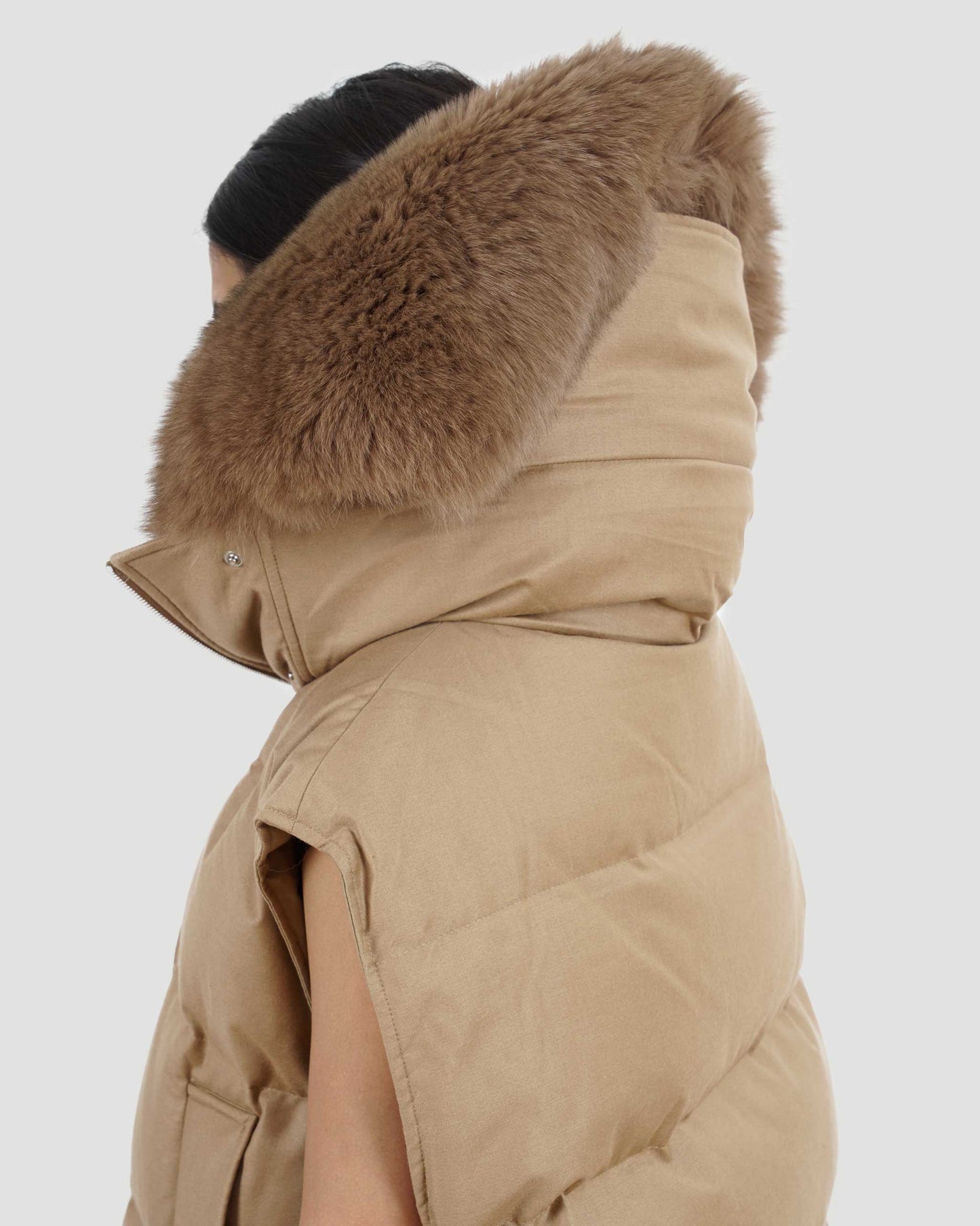 Flannel Gilet With Fox Fur Collar