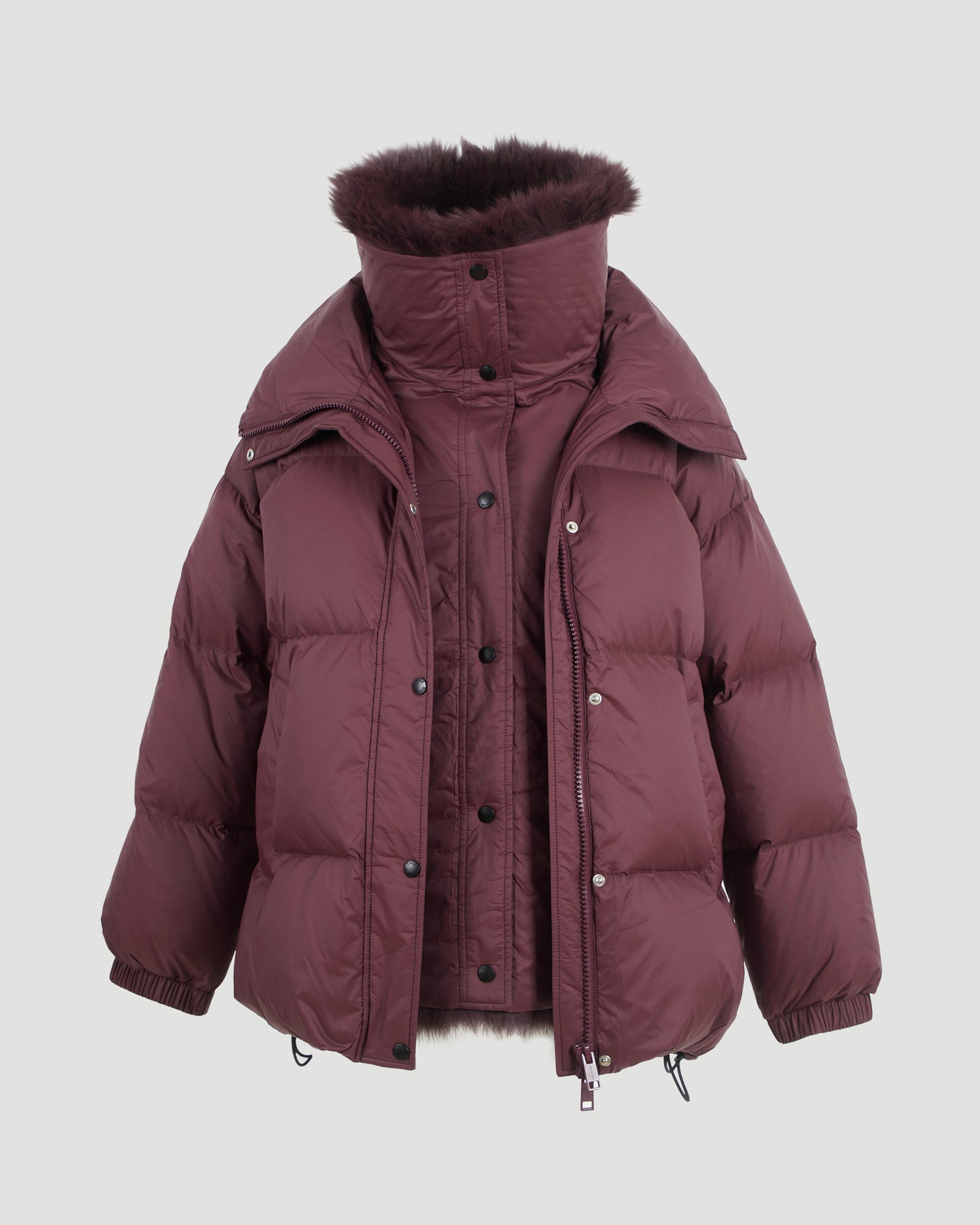 Mid-Length Down Jacket With Fluffy Lambswool Trim