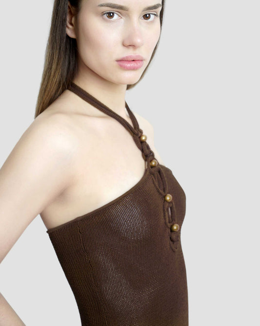 Eileen Long Fine Knit Dress in Bronze