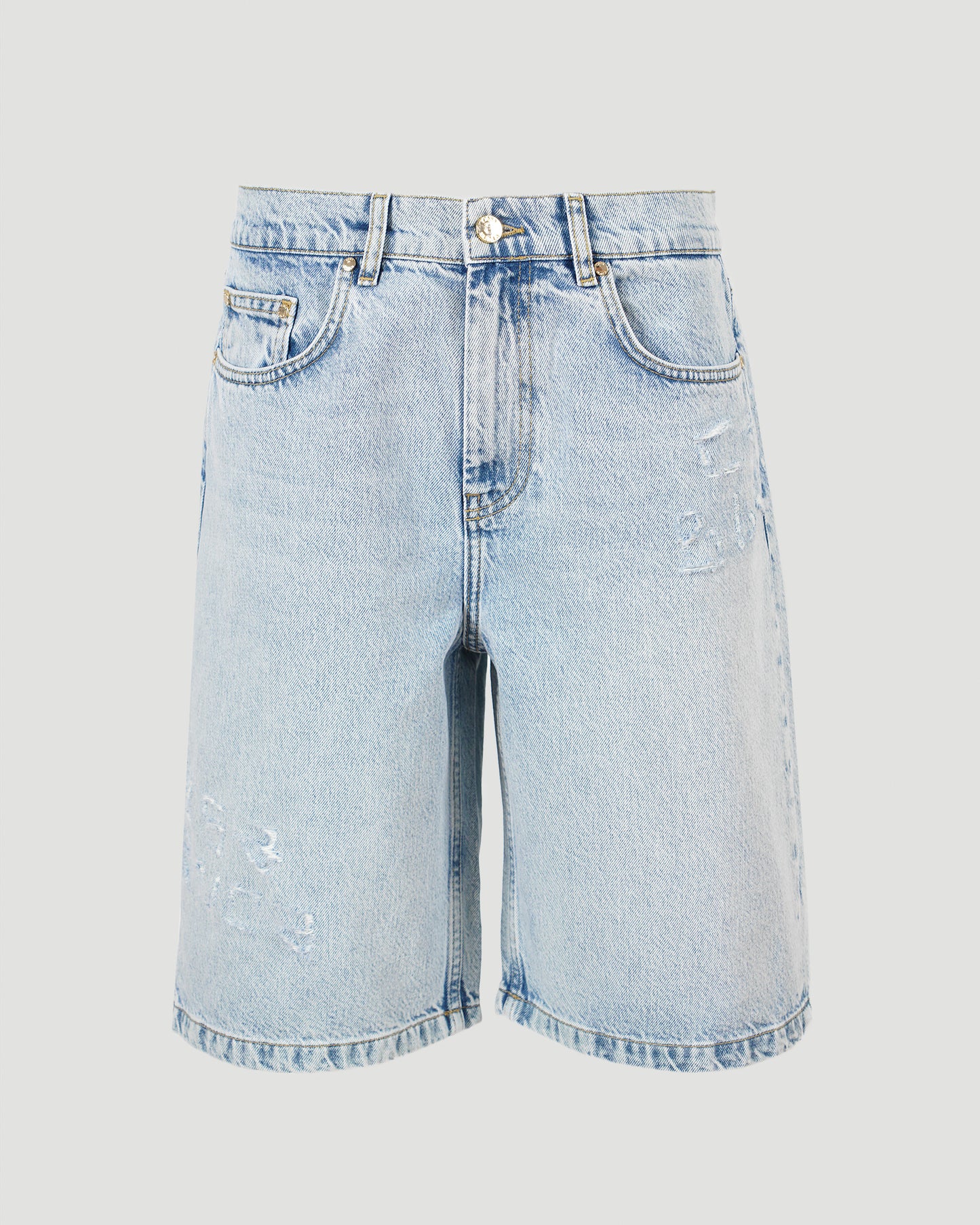 Graffiti Denim Shorts in Mid Wash