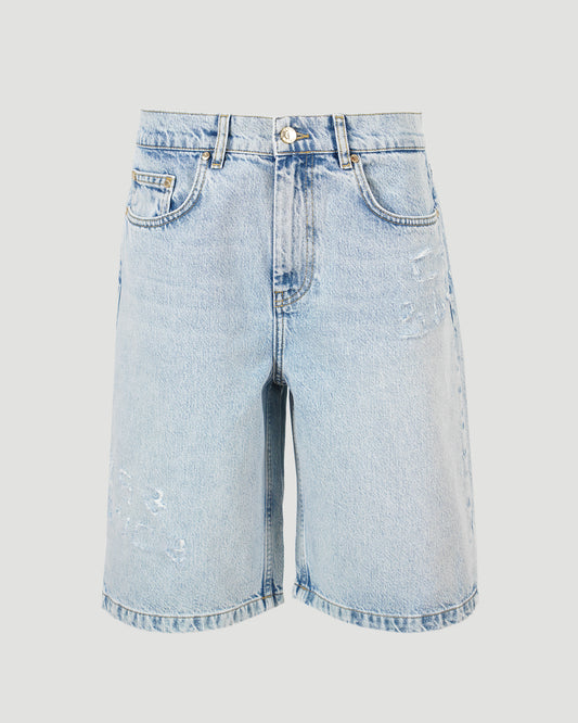 Graffiti Denim Shorts in Mid Wash