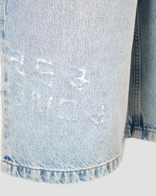 Graffiti Denim Shorts in Mid Wash