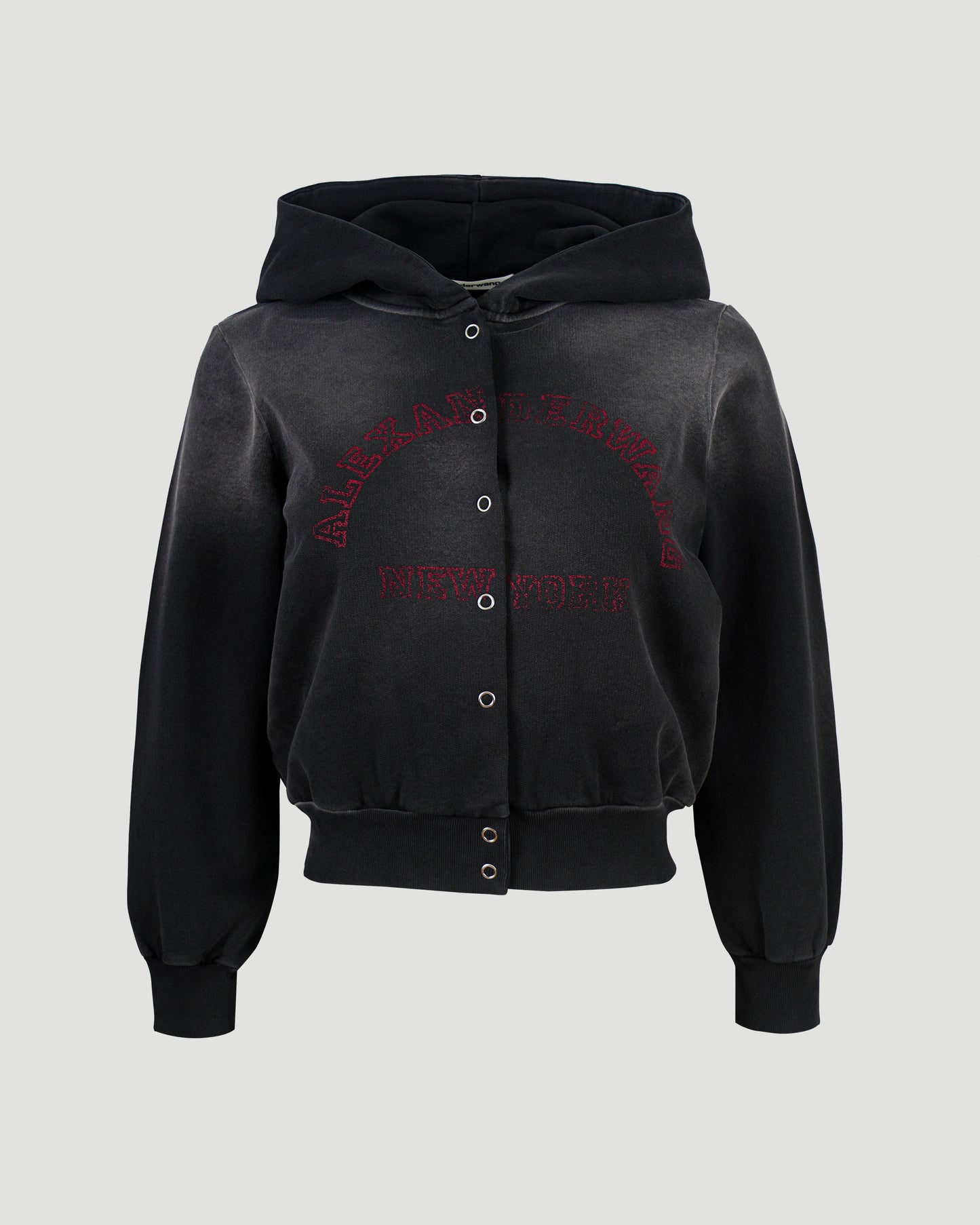 Alexander Wang Shrunken Cotton Terry Cardigan in Black — front view