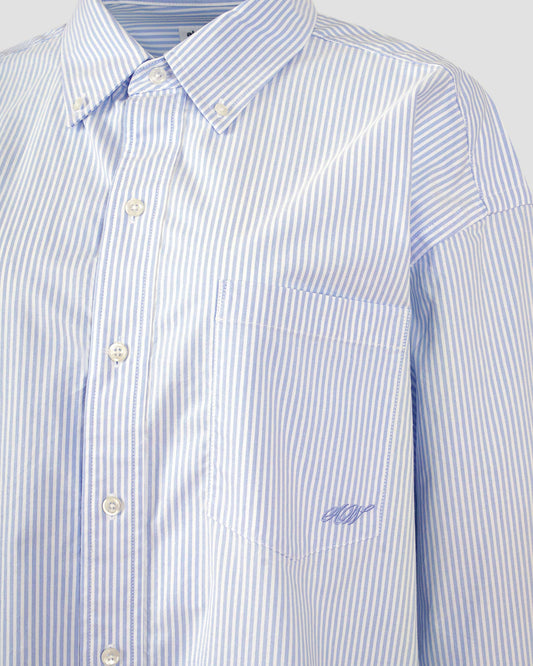 Cotton Oxford Oversize Shirt in Blue And White