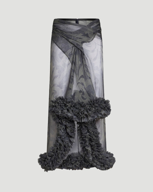 PRINTED SILK SKIRT WITH RUCHING