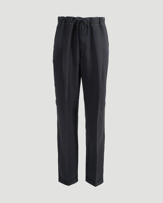 Black mohair and wool blend pleated trousers
