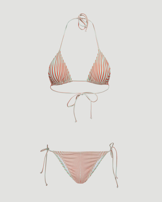 The Pinstripe Body Morphing Bikini Set in Mint And Coral