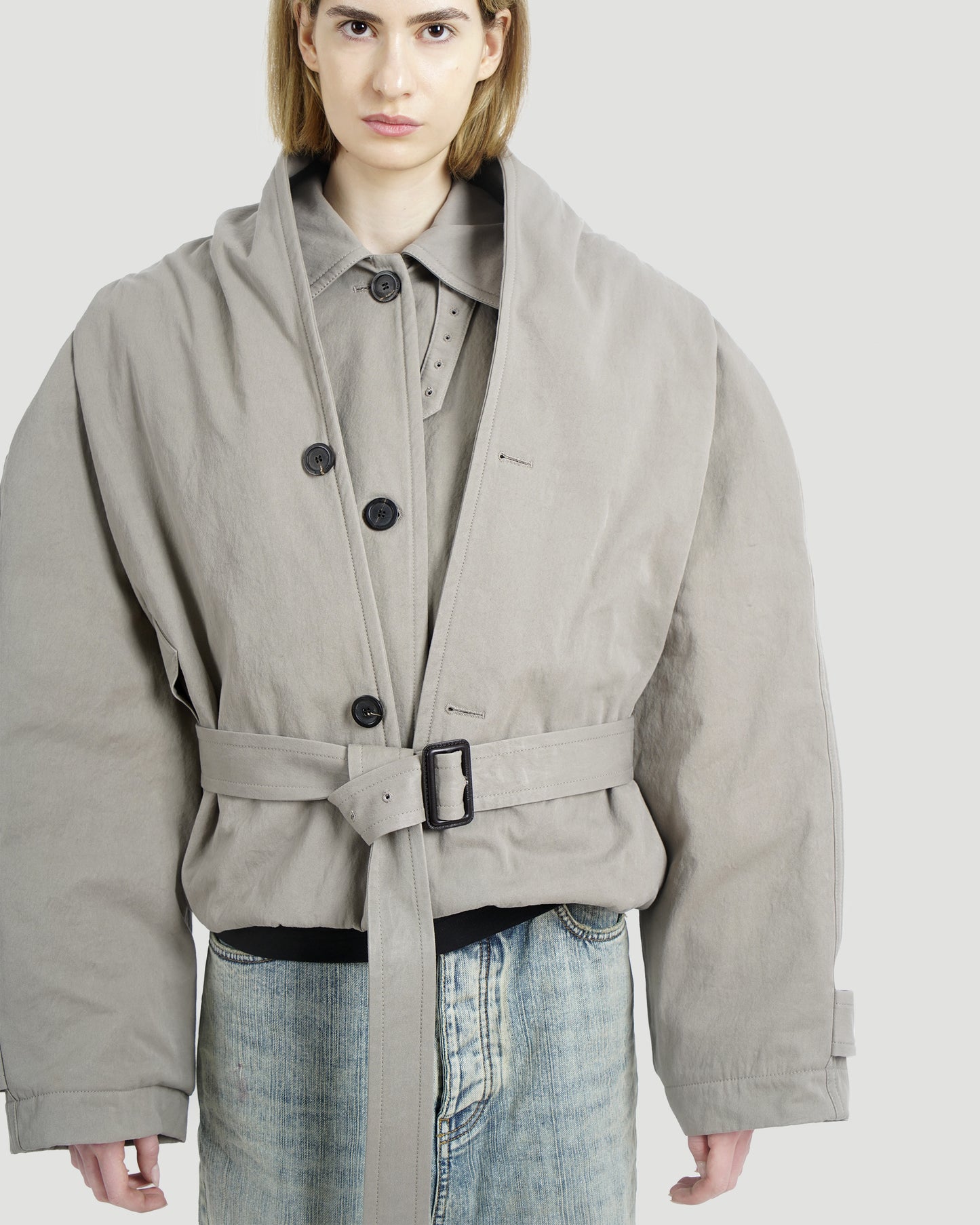 Flipped Hooded Trench in Dark Beige