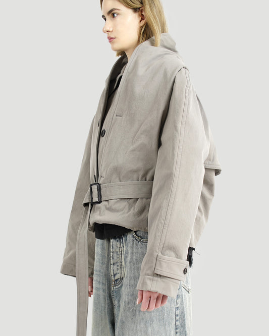 Flipped Hooded Trench in Dark Beige