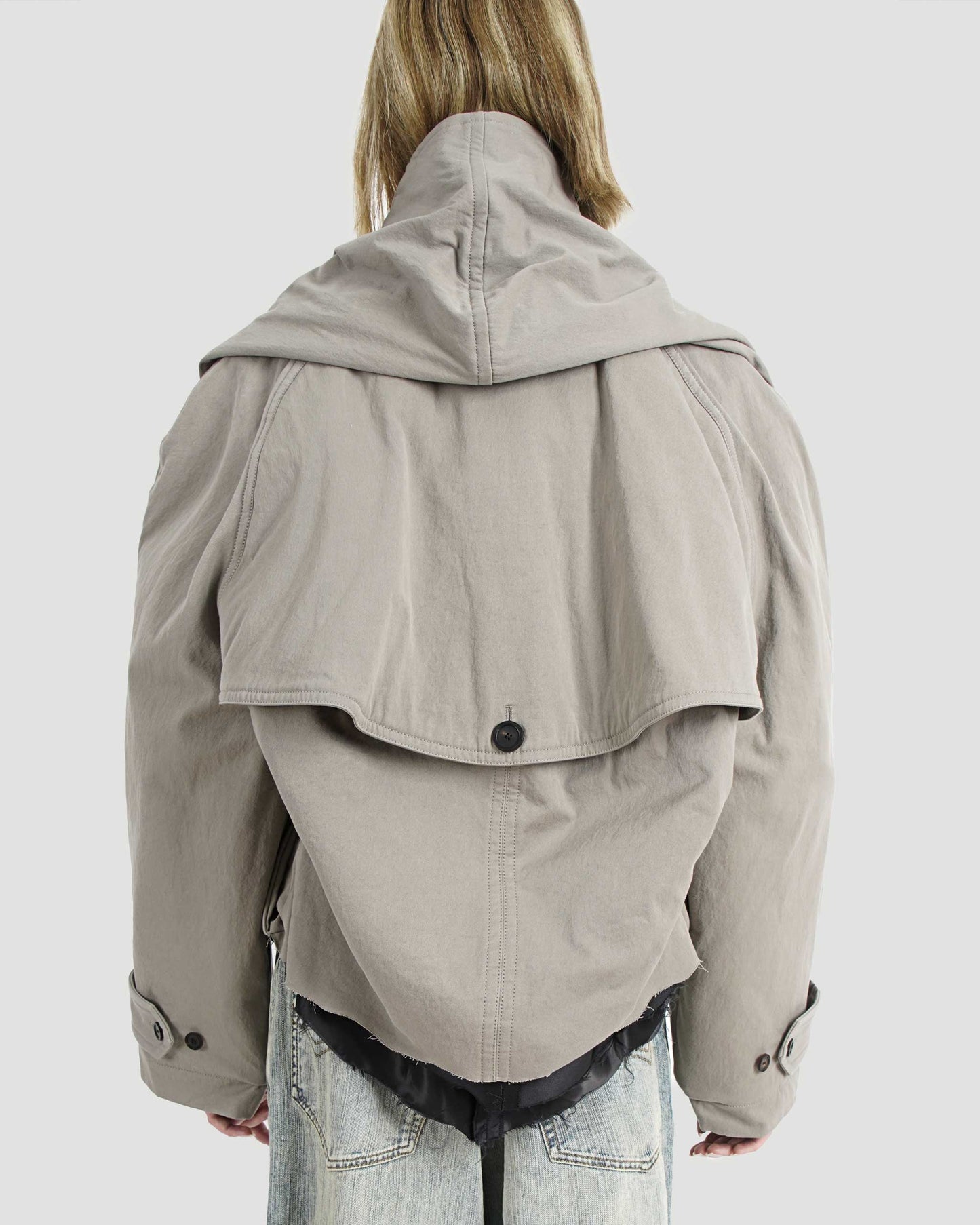 Flipped Hooded Trench in Dark Beige