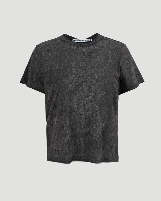 Splatter wash shrunken tee in cotton hemp jersey