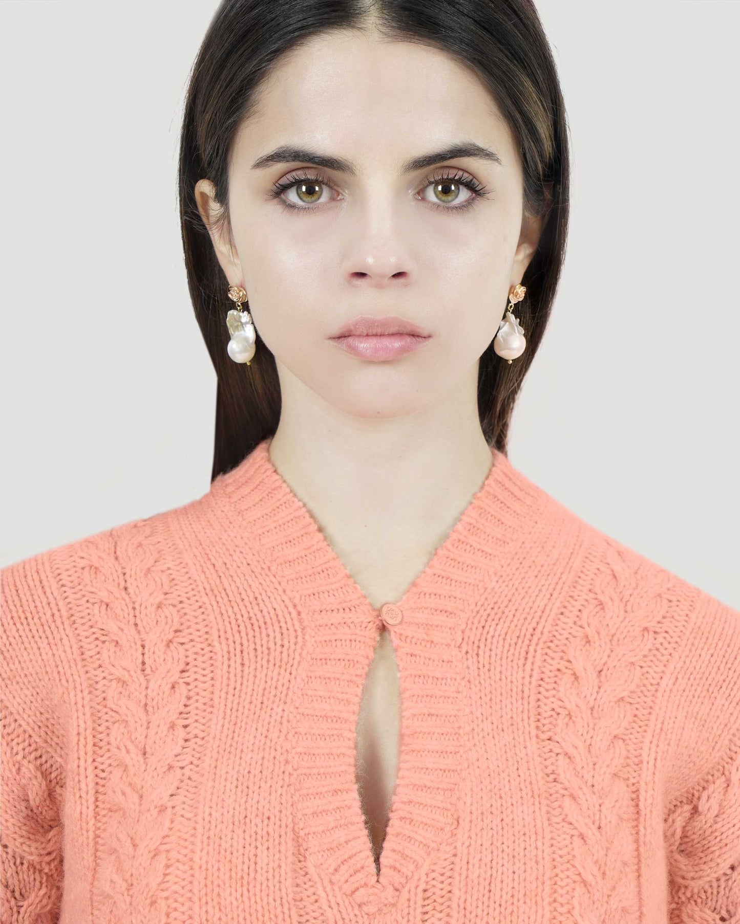 Baroque Pearl Drop Earrings With Gold Rose Stud