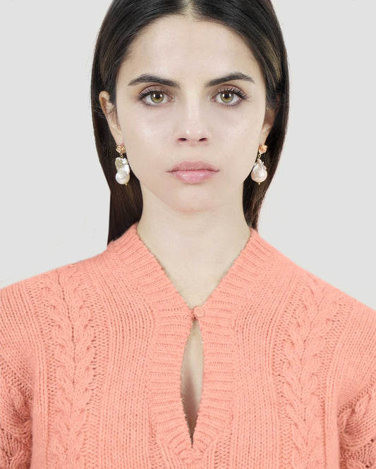 Baroque Pearl Drop Earrings With Gold Rose Stud