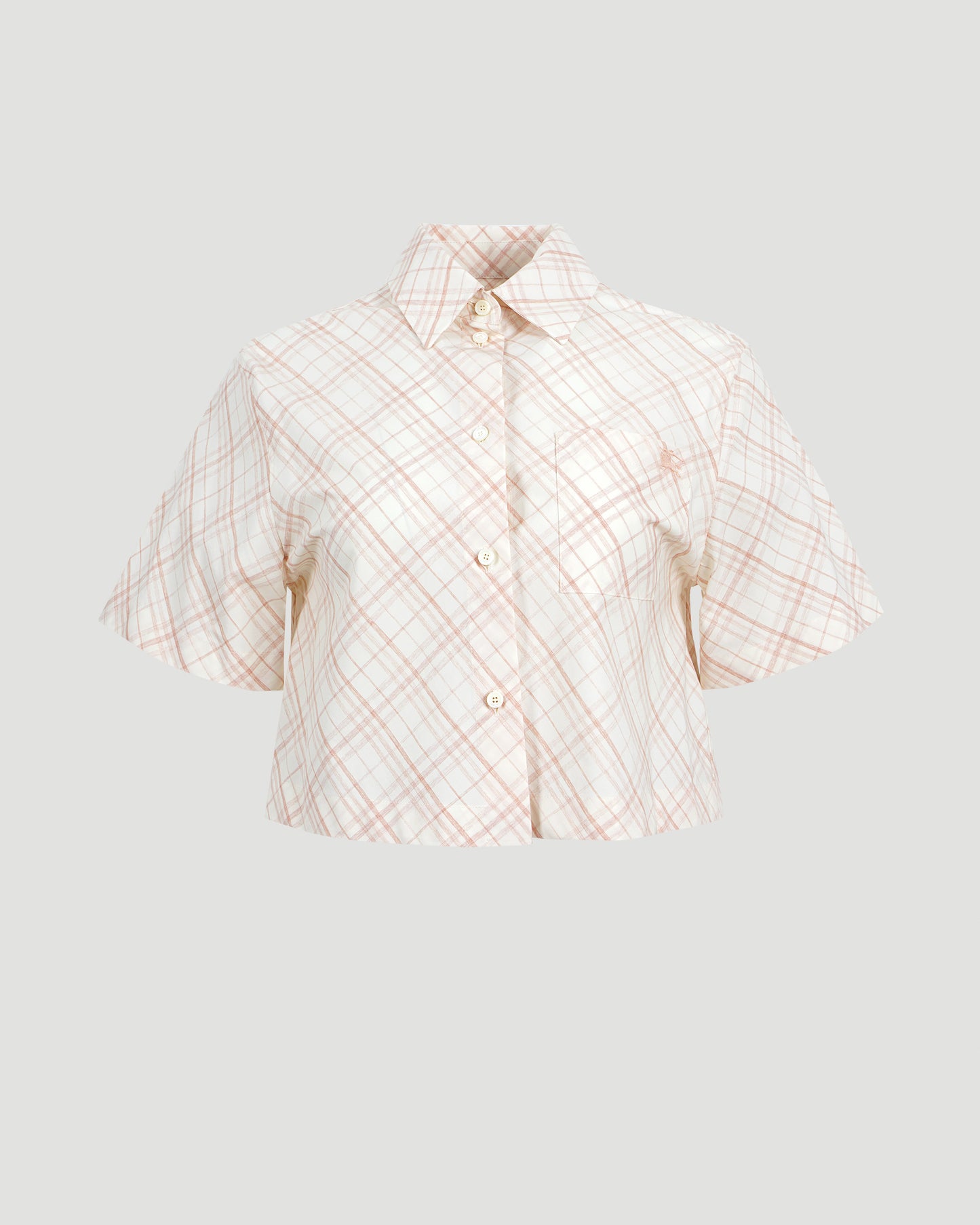 Cropped Check Cotton Shirt in Dusky Rose