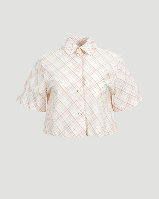 Cropped Check Cotton Shirt in Dusky Rose