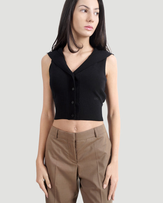 Cosy Knit Hood Top in Black