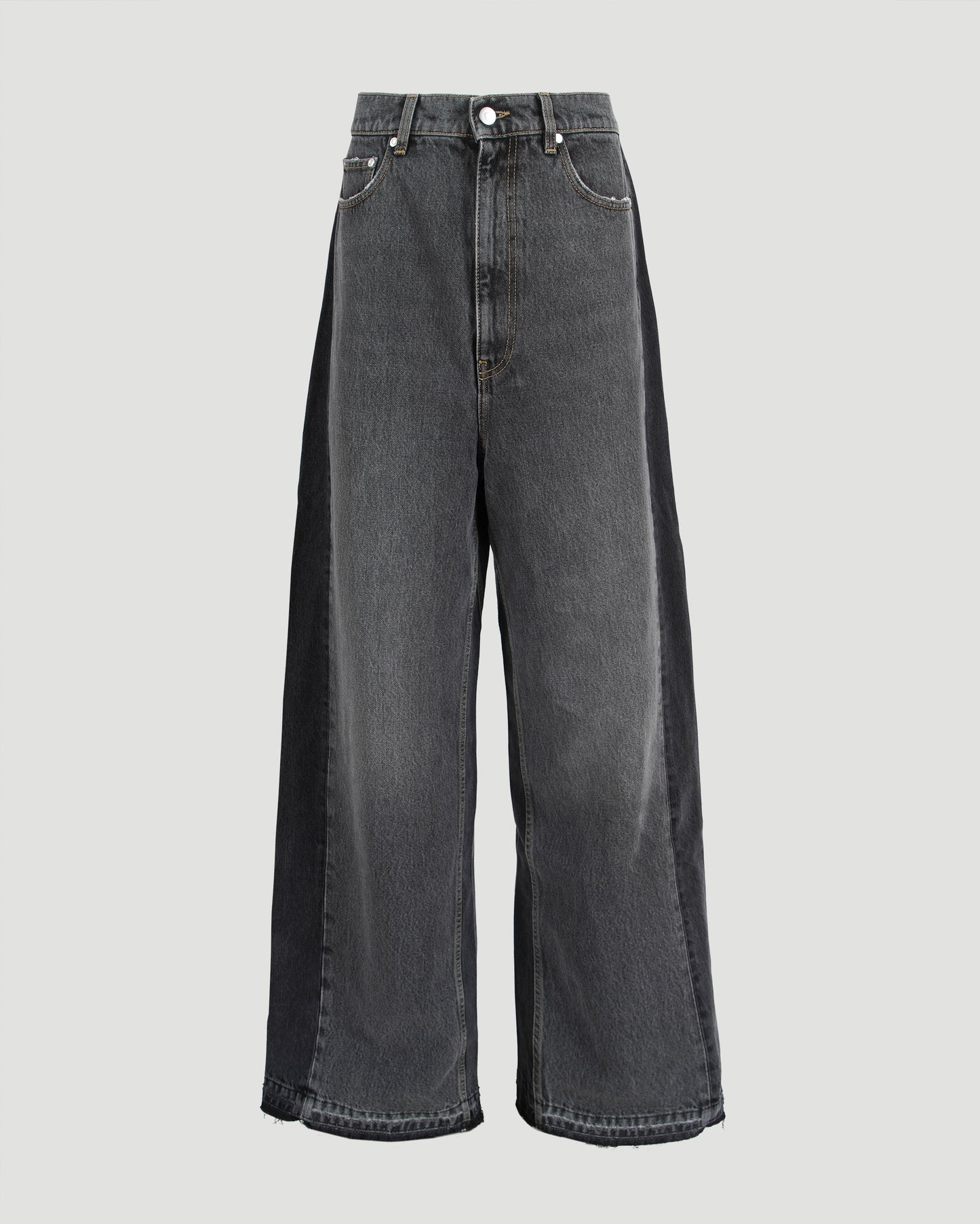 Two-Tone Black Wide-Leg Denim Jeans