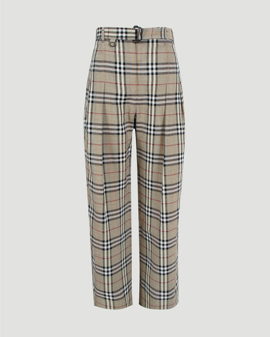 Check Silk Blend Belted Trousers