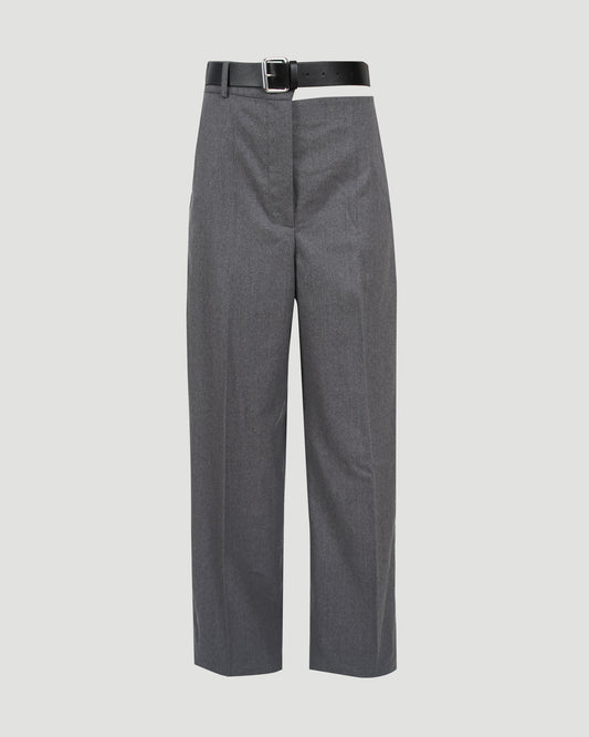 Belted Flannel Straight-Leg Pants