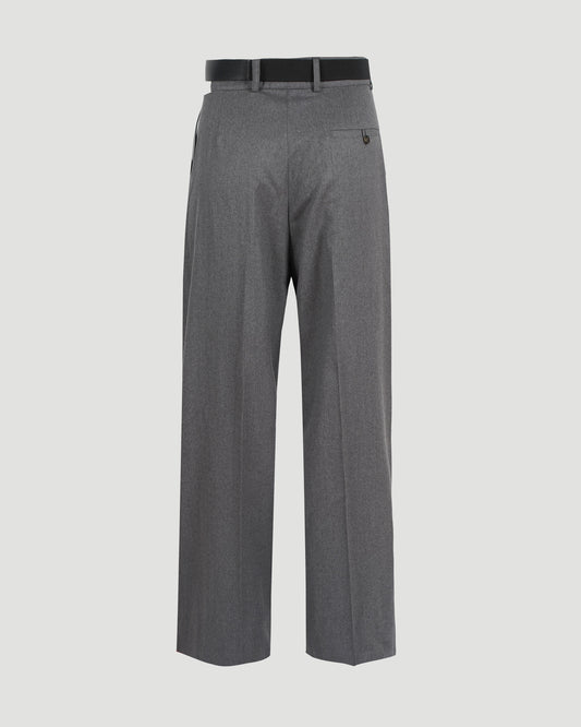 Belted Flannel Straight-Leg Pants
