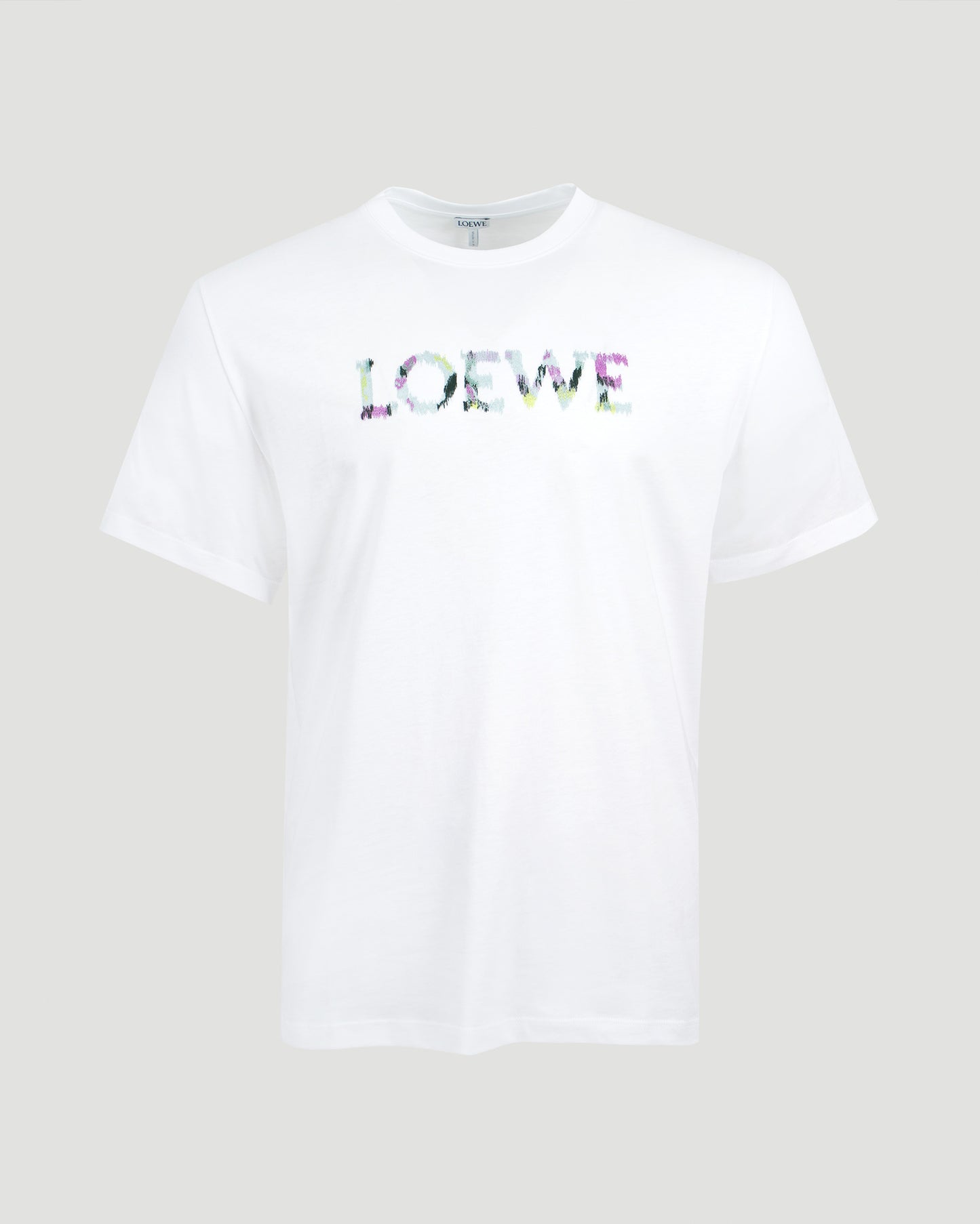 Mixed Yarn Logo Embroidery T-Shirt in White