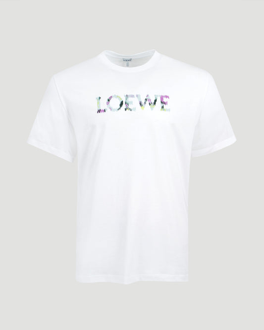 Mixed Yarn Logo Embroidery T-Shirt in White