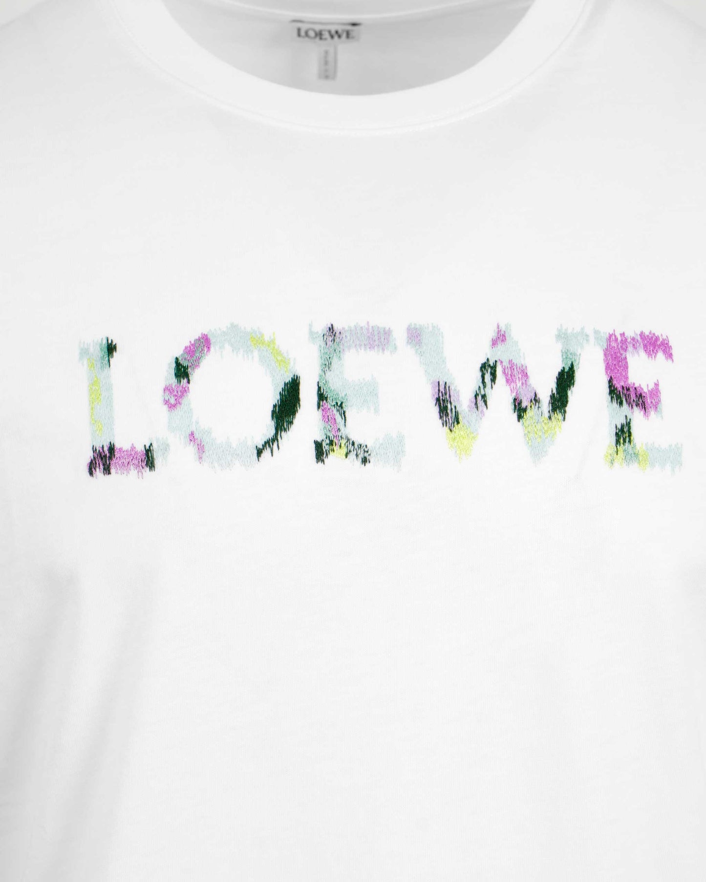 Mixed Yarn Logo Embroidery T-Shirt in White